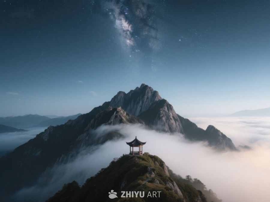 山顶古亭，云海星辰 123