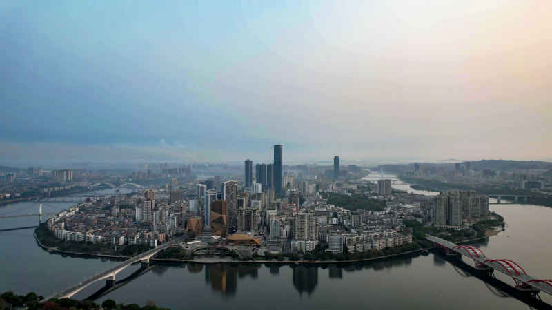 广西柳州城市清晨航拍