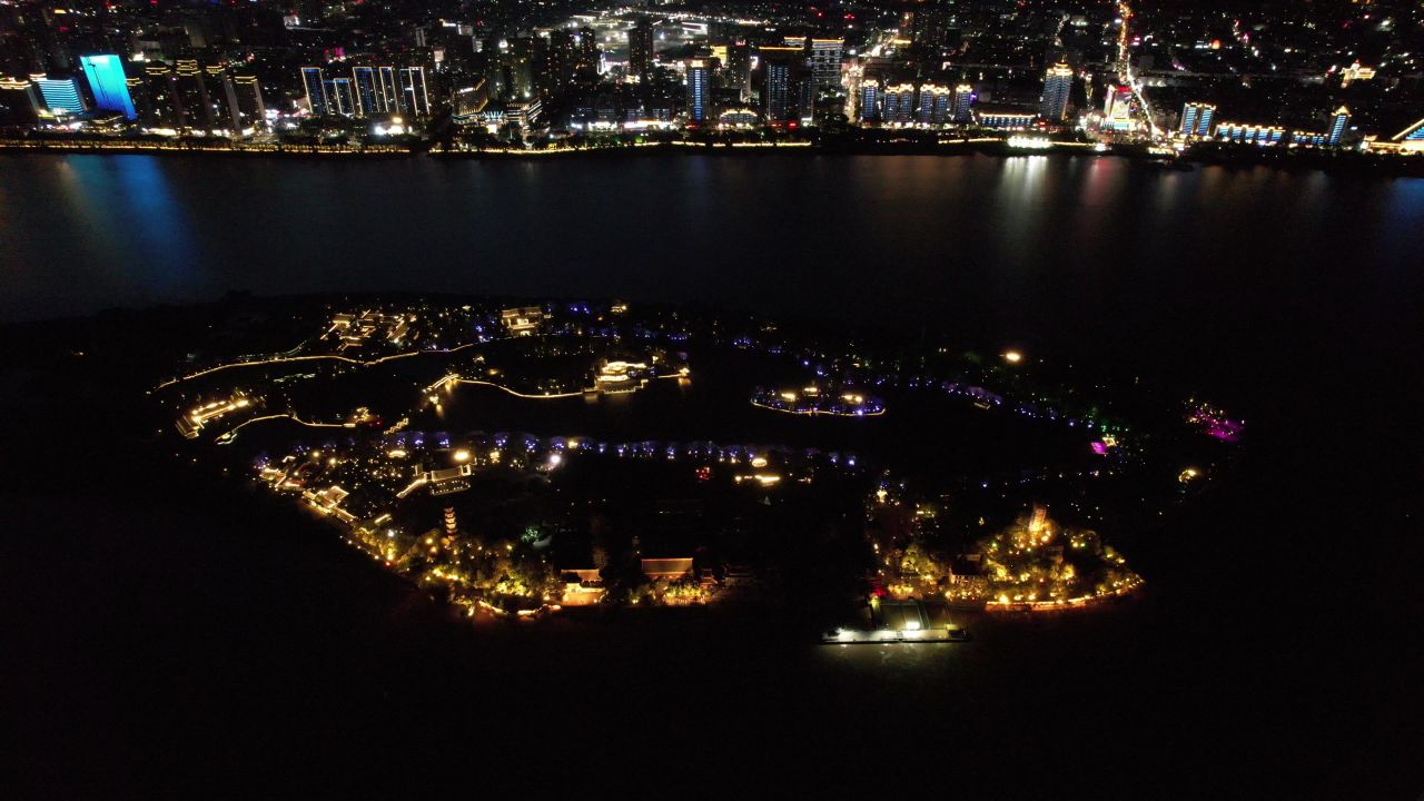 浙江温州城市夜景灯光航拍