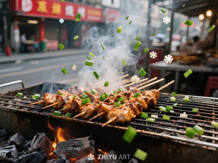街头烧烤：美味串烧在炭火上滋滋作响 254