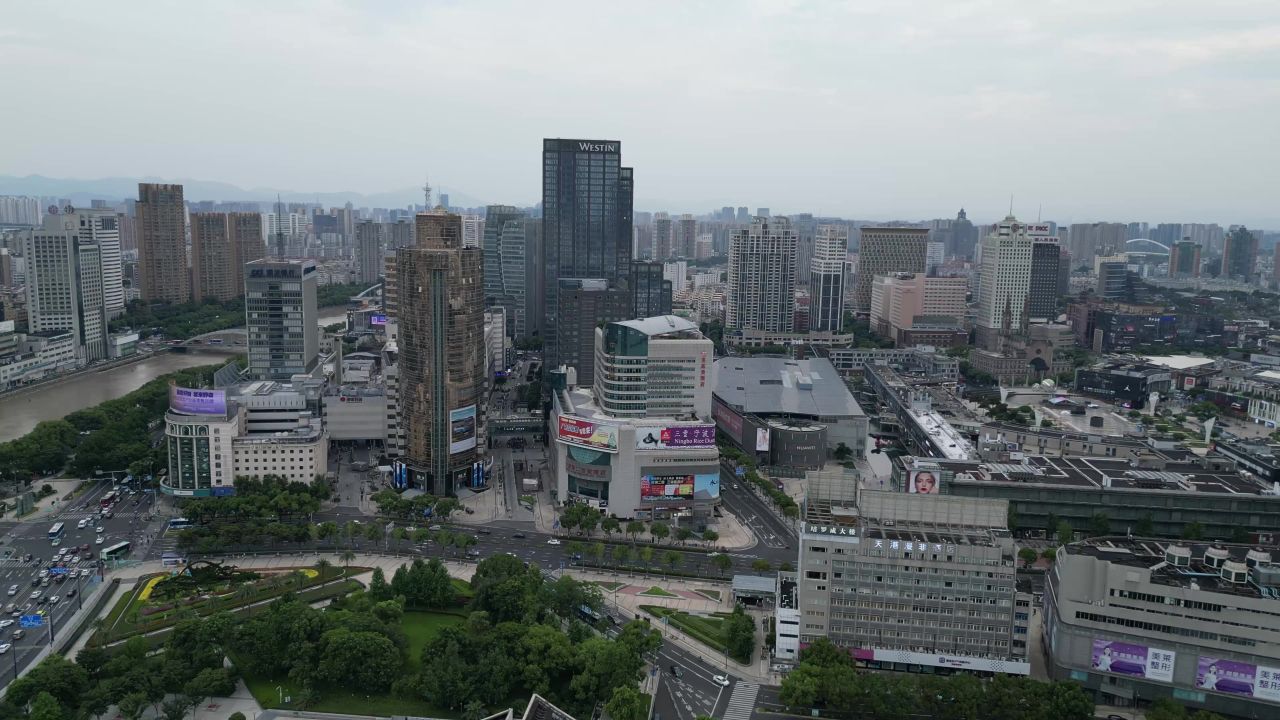 航拍浙江宁波东门口商业广场