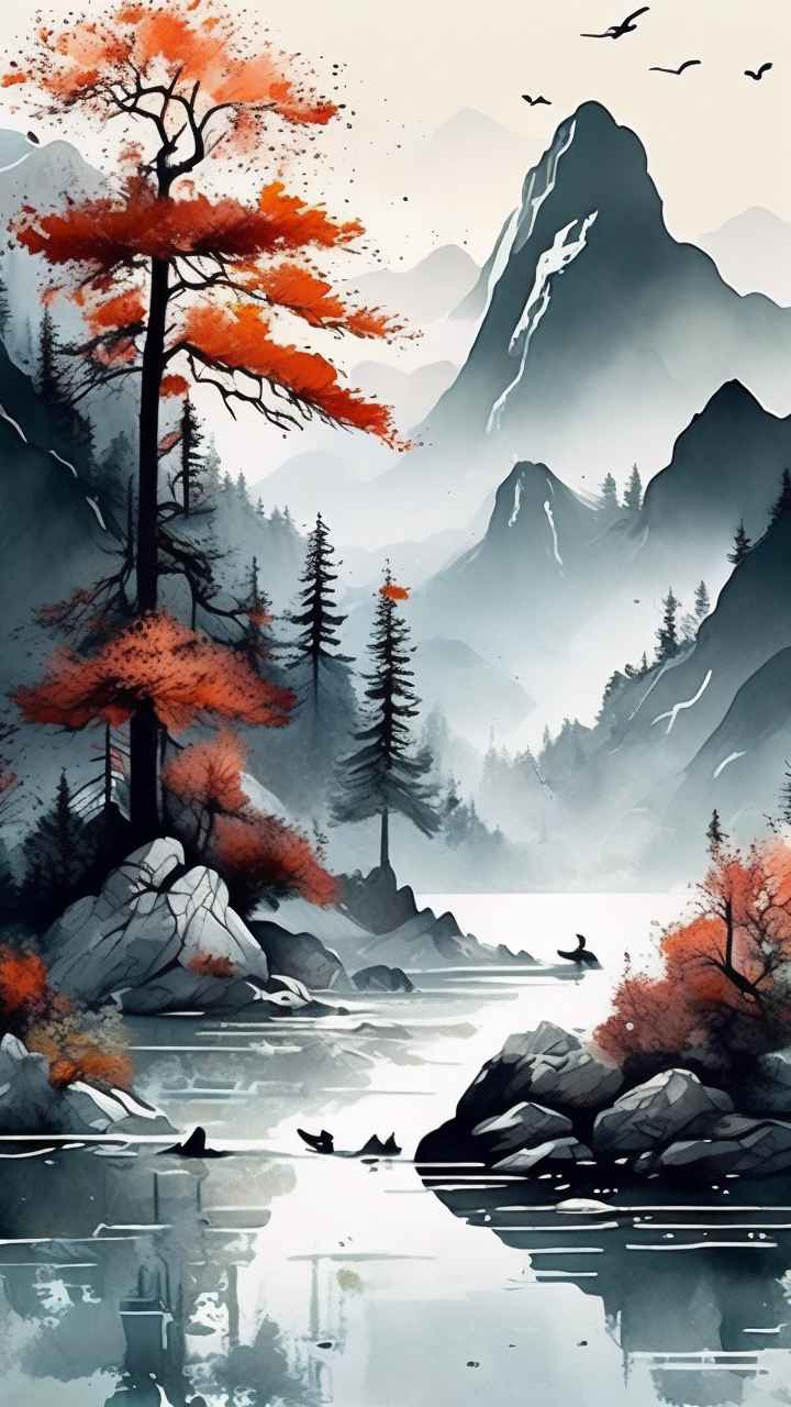 国风山水画背景插画 72
