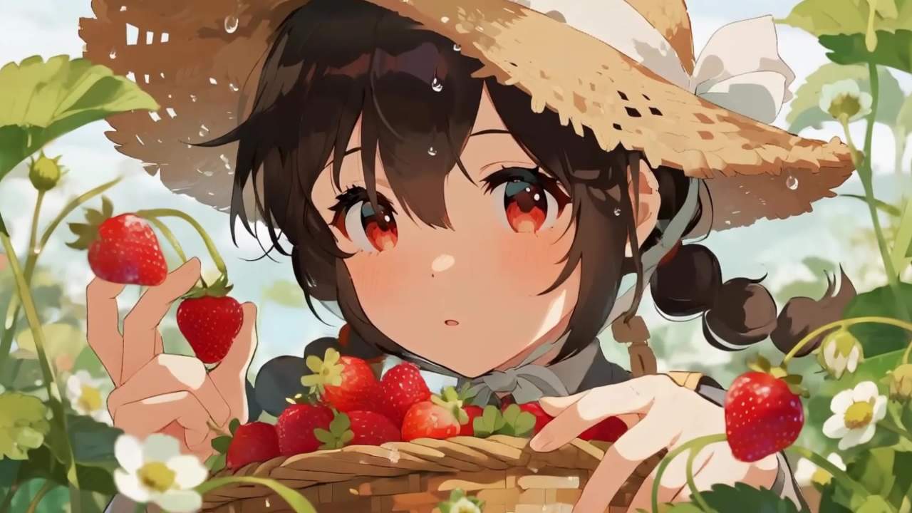 摘草莓的女孩