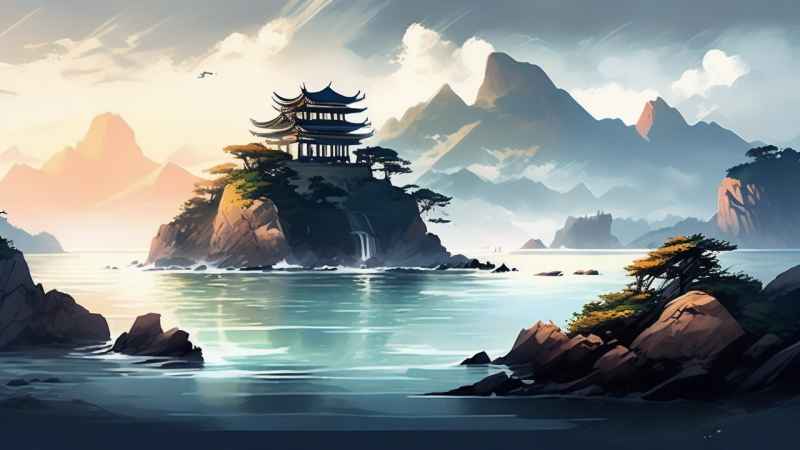 雾气缭绕大海山水画简约风格 18