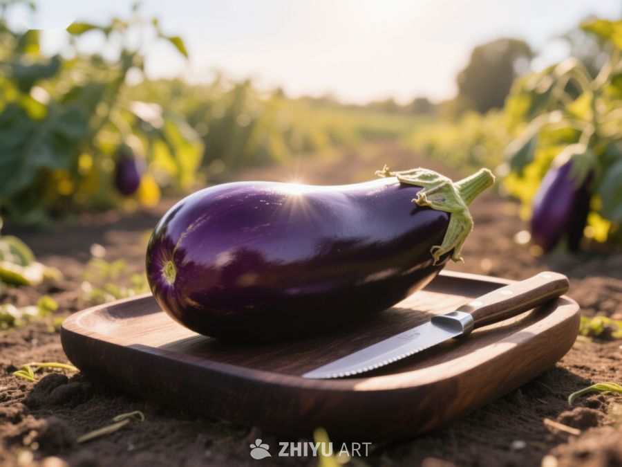 新鲜茄子置于木盘，田园风光 467