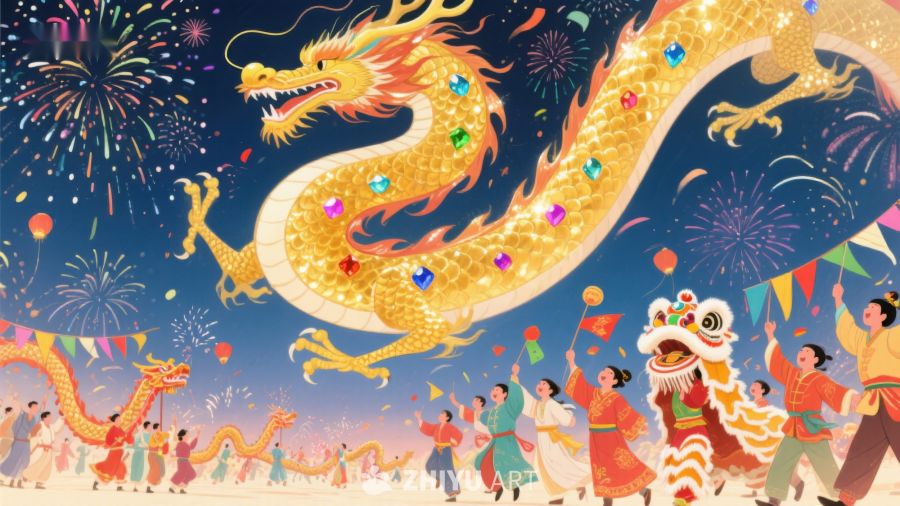 龙舞庆新春，烟花映夜空 90