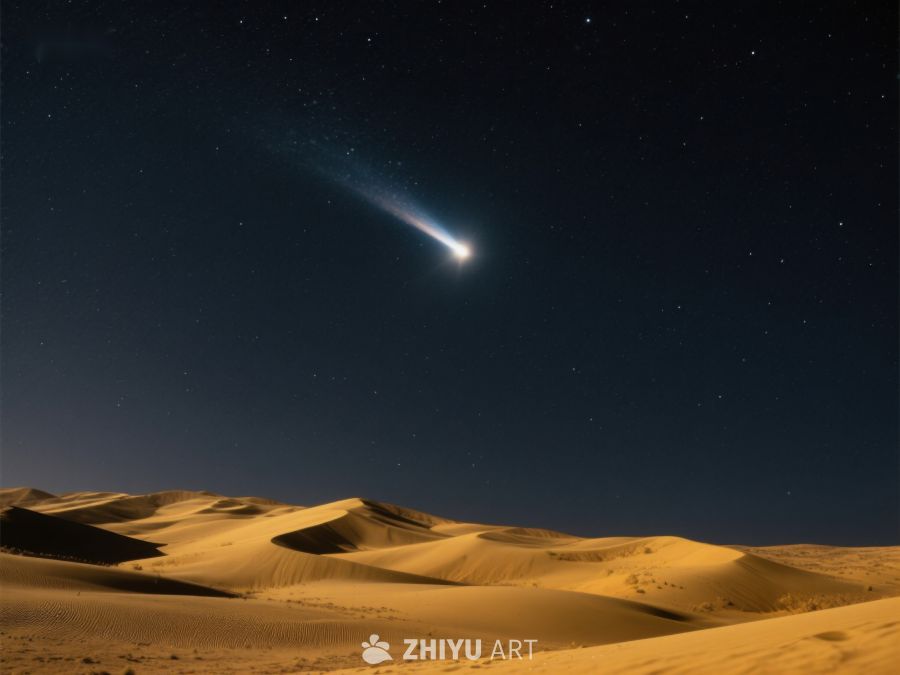 夜空彗星划过沙漠沙丘 254