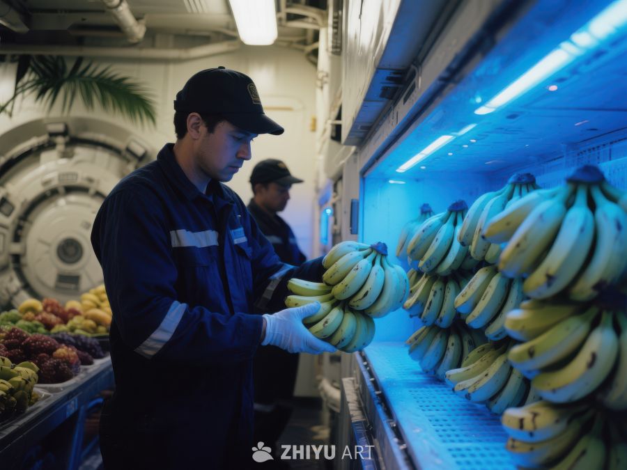 工人在冷藏库中检查香蕉 144