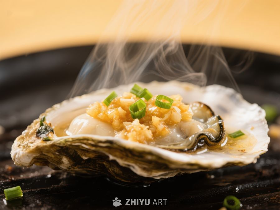热烤生蚝，蒜蓉点缀