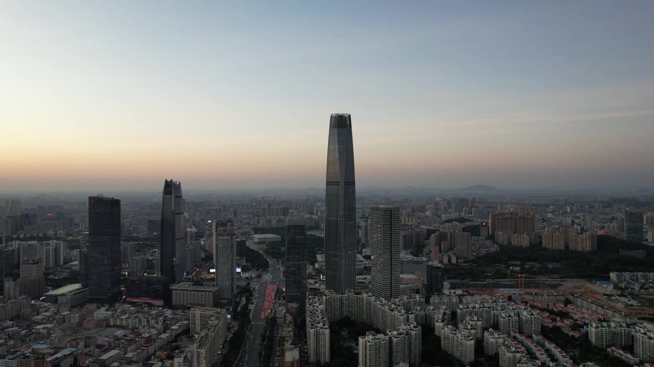 广东东莞日落晚霞城市夜景航拍