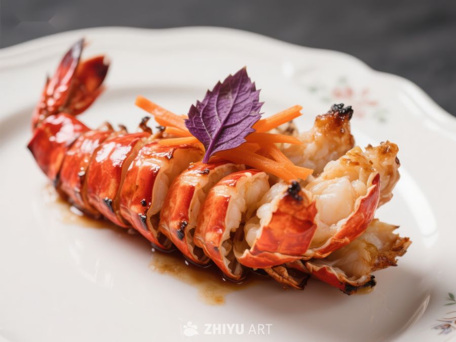 美味烤龙虾配胡萝卜和紫苏
