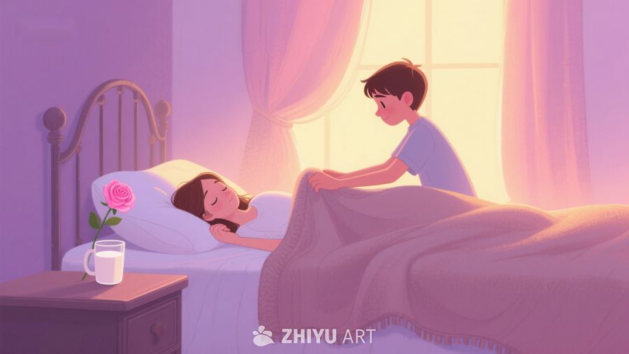 温馨时刻：男孩为女孩盖被子 445