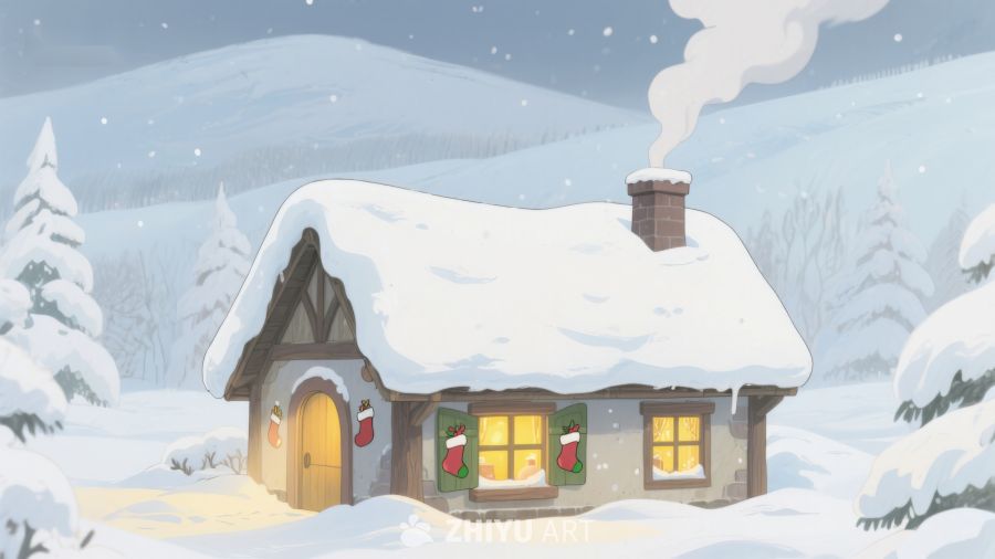 雪景中的温馨小屋 351