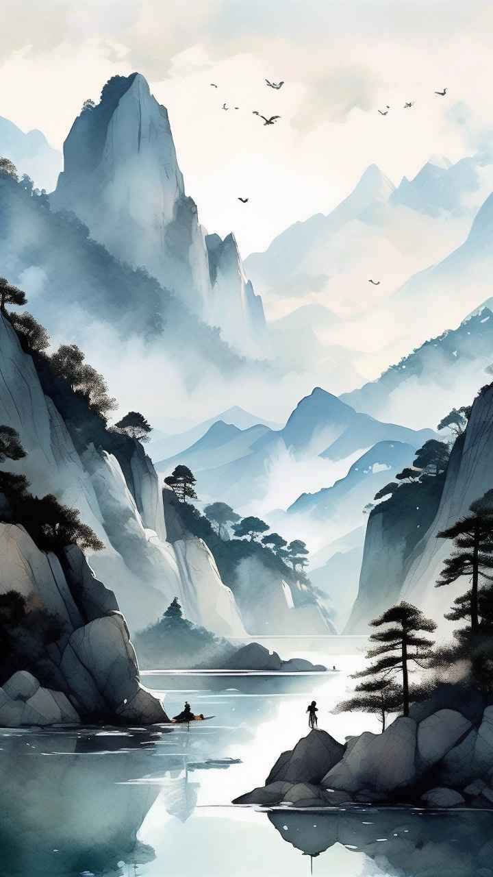 国风山水画背景插画 34