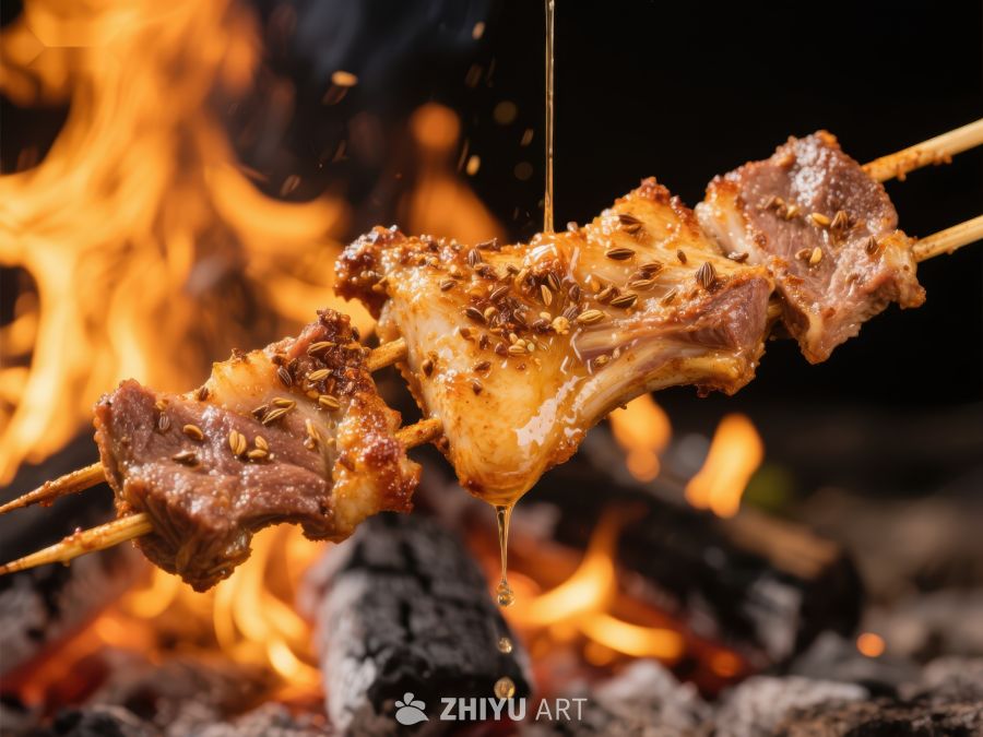 火焰炙烤的羊肉串