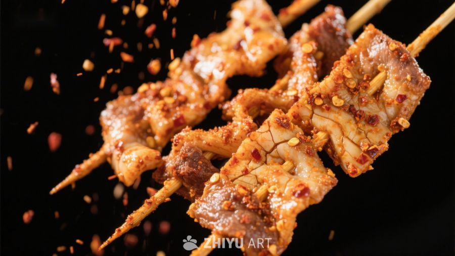 麻辣串烧肉，香辣四溢