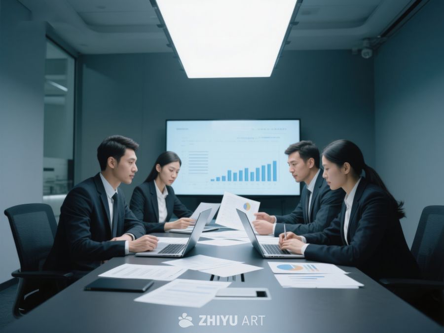 商务团队在会议室进行数据分析 356