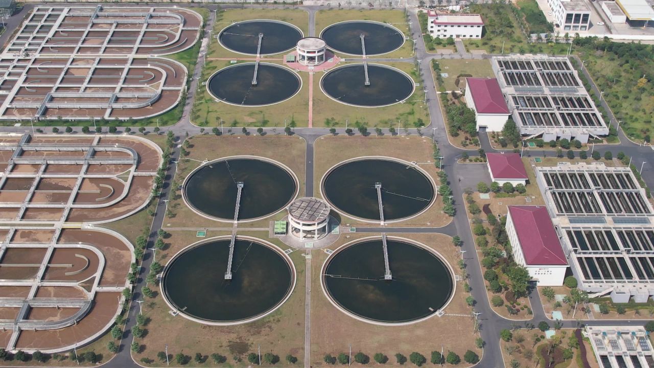 城市污水处理厂过滤航拍 