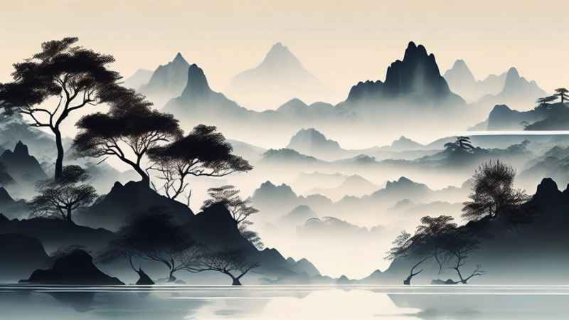国风水彩画山水风景插画 90