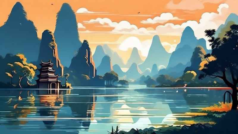 插画风格 桂林山水 12