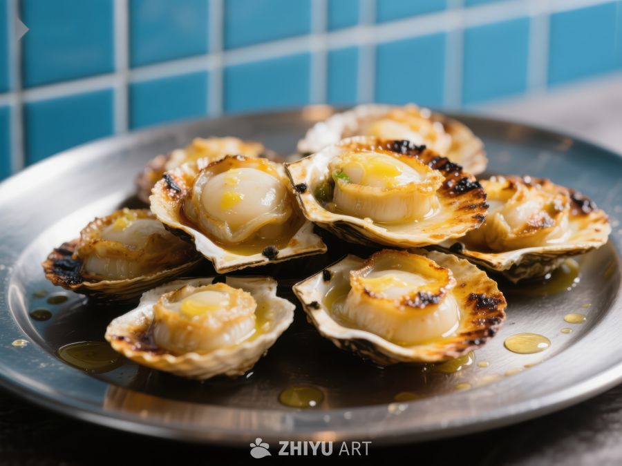 烤制扇贝，美味海鲜佳肴