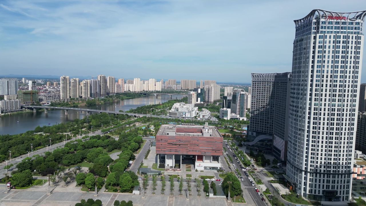 航拍江西鹰潭市文化艺术中心大剧院