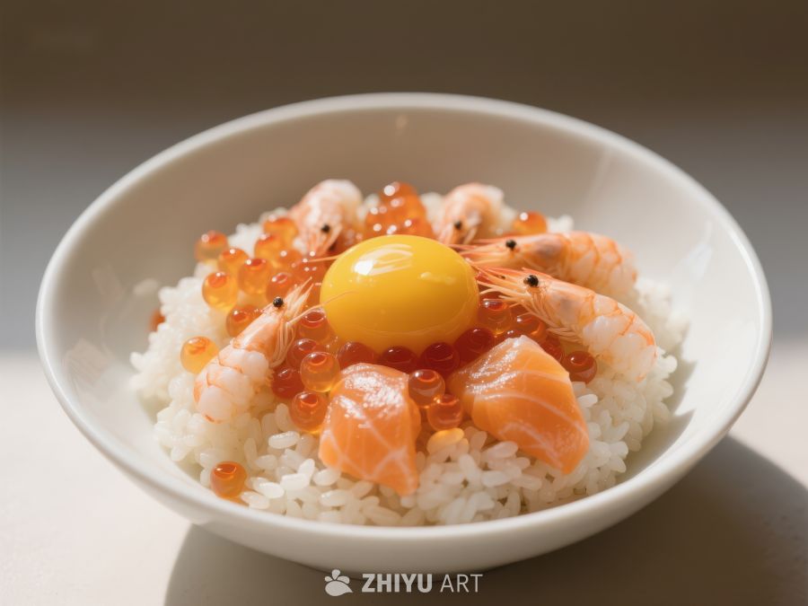 海鲜丼饭配鱼子酱和生蛋黄 33