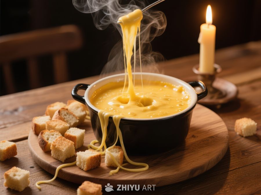 热气腾腾的奶酪火锅配面包块 912