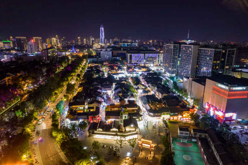济南宽厚里夜景灯光航拍摄影图