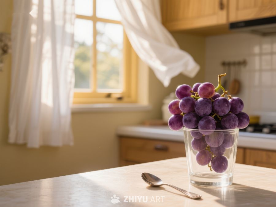 阳光厨房中的葡萄杯 546