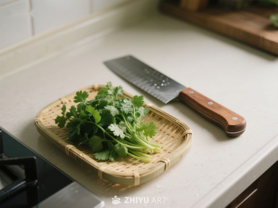 厨房台面上的香菜与刀具 100