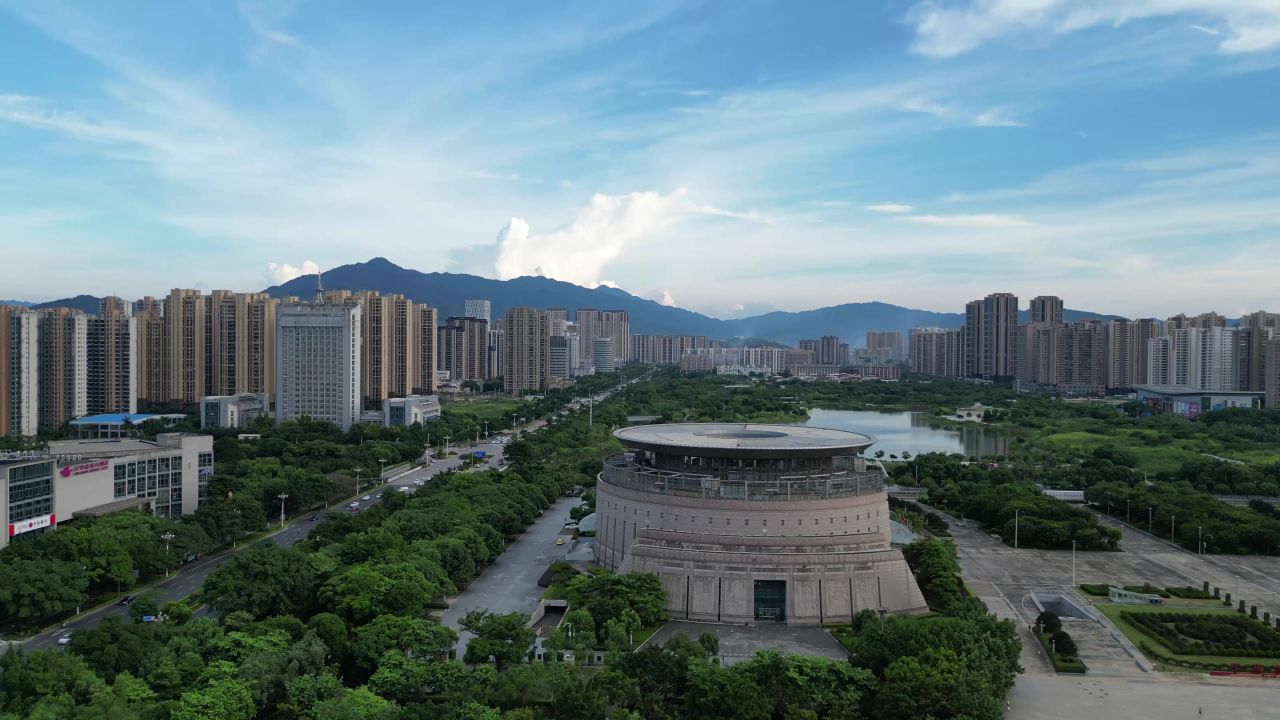 航拍福建龙岩龙津湖公园