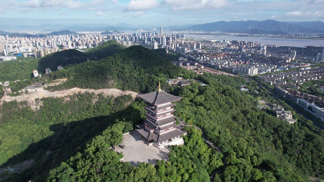 浙江台州白云阁地标建筑航拍