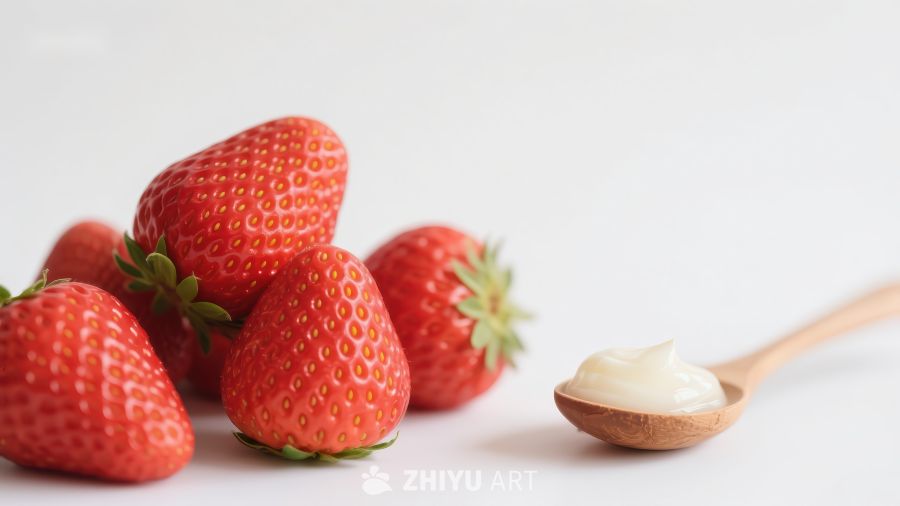 新鲜草莓与奶油勺