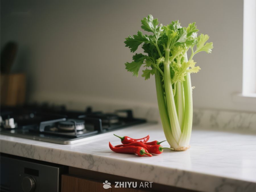 厨房台面上的芹菜与红辣椒 36