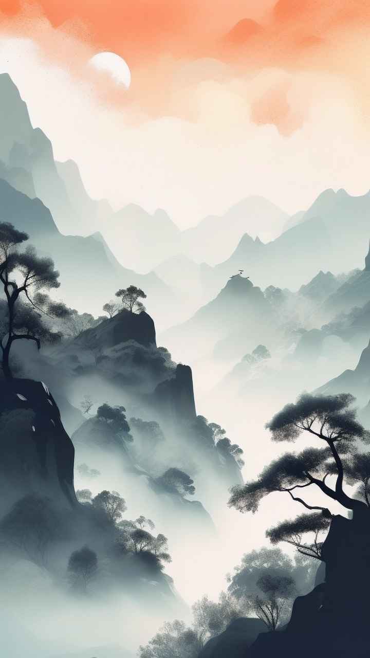 国风水彩画山水风景插画 120