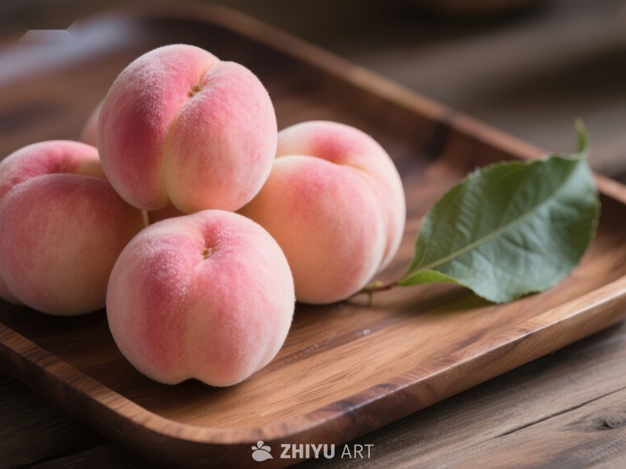 新鲜桃子置于木质托盘 642