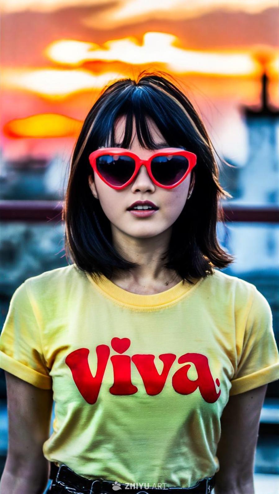 一位留着中长黑发和刘海的年轻韩国女性，戴着红色心形