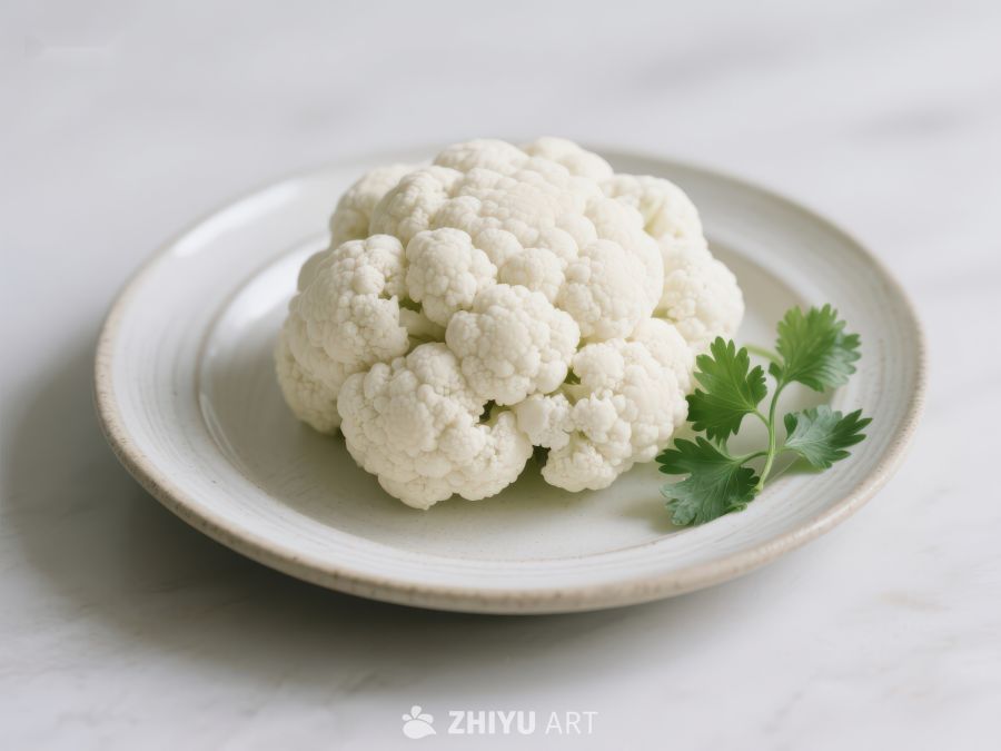 新鲜花椰菜置于白色盘中 487