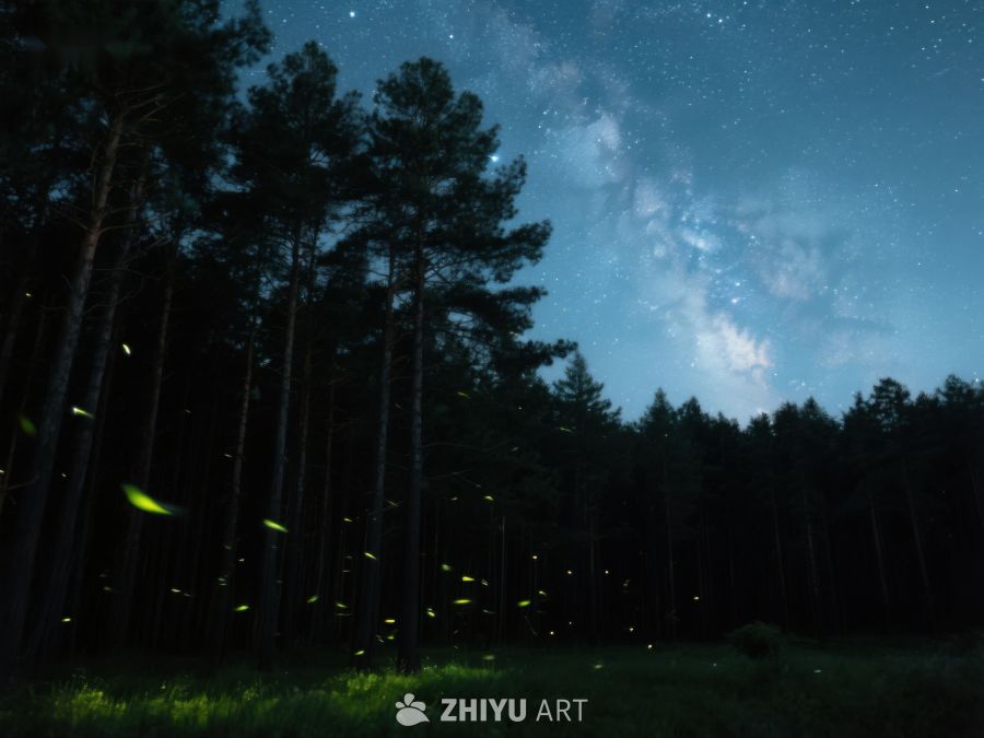 夜空下的森林与萤火虫 372