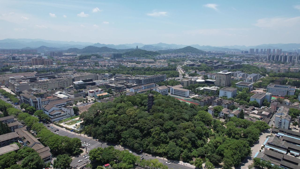 浙江绍兴城市风光航拍 