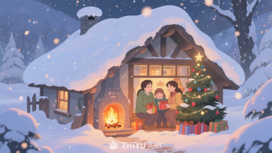 冬夜温馨小屋，家人共度圣诞 86