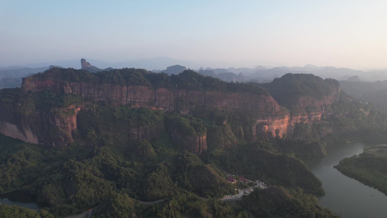 广东韶关丹霞山5A景区日出日落晚霞航拍 