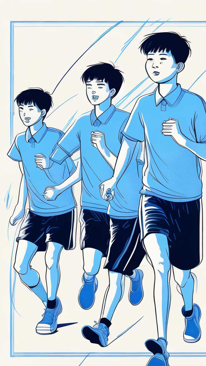 蓝色开学社团运动学生线条插画