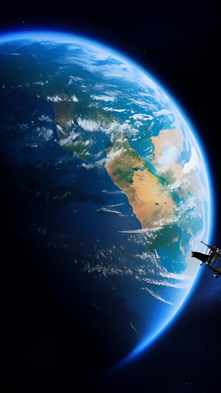 从太空视角观察地球，地球缓慢旋转，展现出鲜艳的色彩