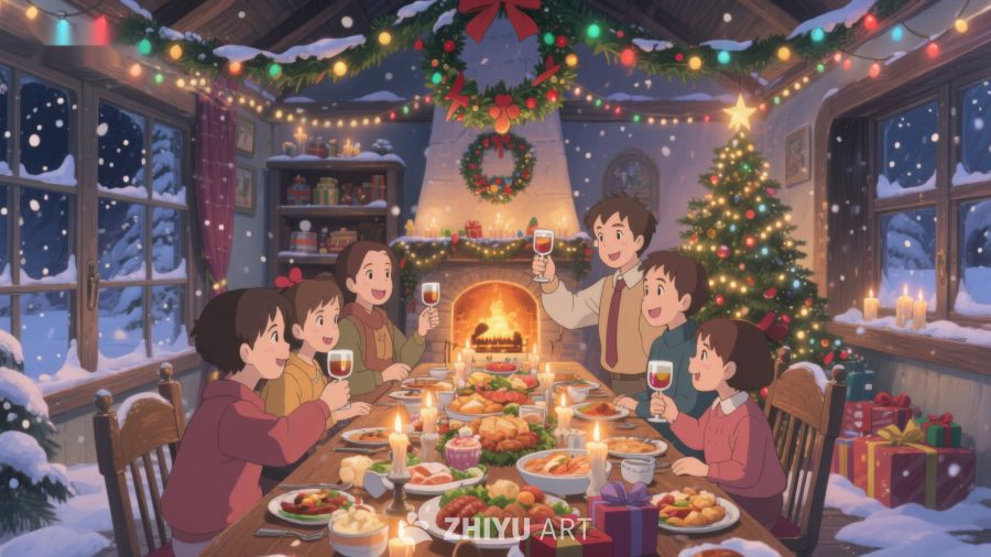温馨圣诞夜，家人共聚晚餐 286