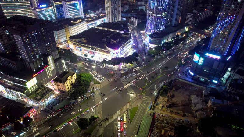 广西南宁城市夜景灯光航拍  