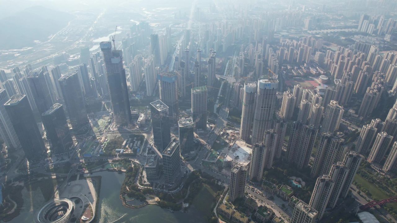 城市高楼建筑施工工地航拍 