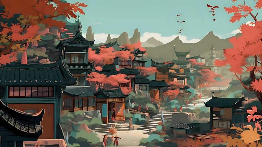 乡村插画阳光风景