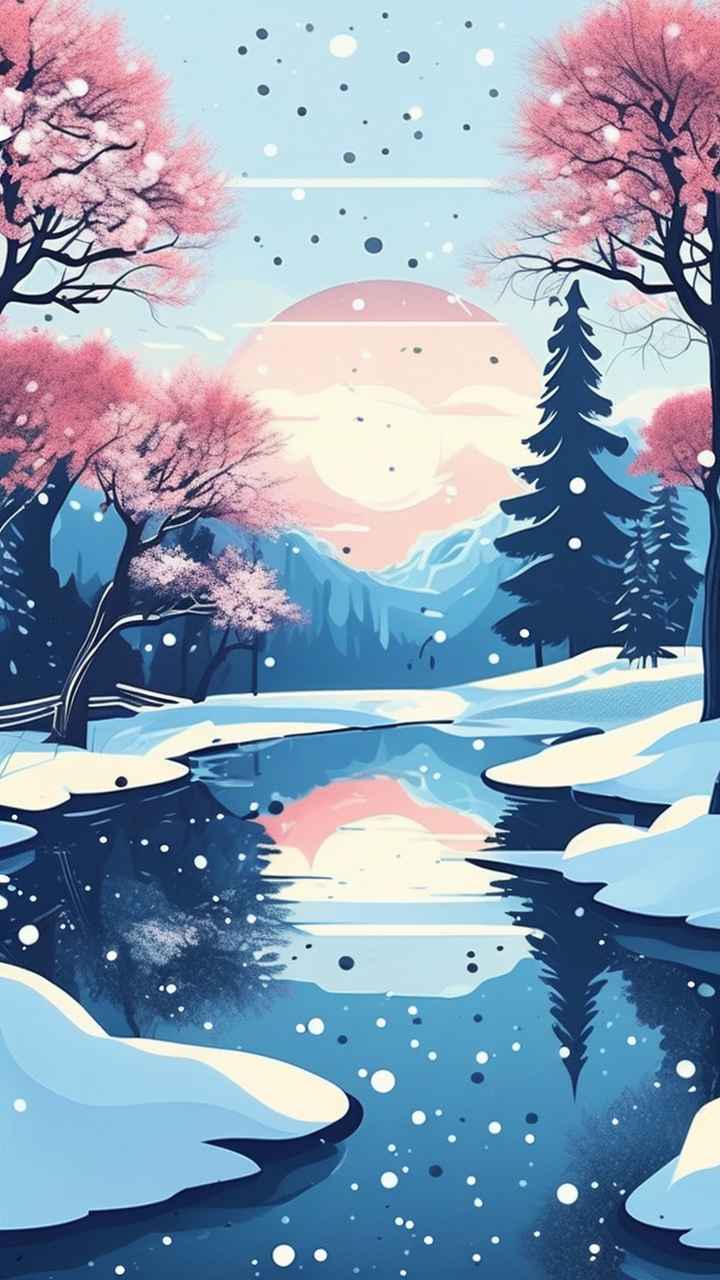 雪景唯美插画小屋 56